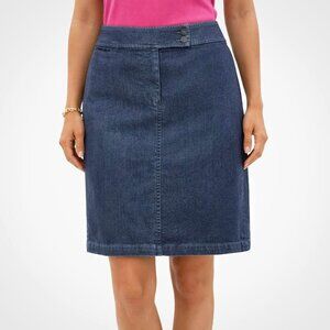 Talbots Classic Knee Length Dark Blue Denim Button Front Casual Skirt [size 6]